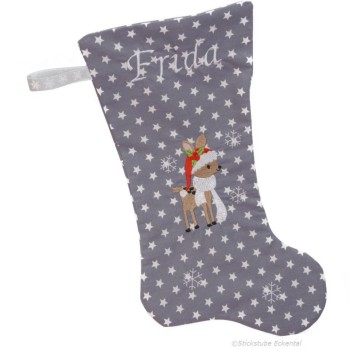Nikolausstiefel Rentier Stofffarbe grau Name weiss